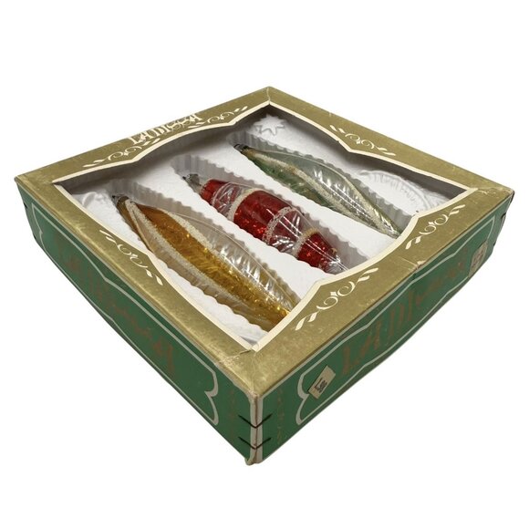 Vintage LANISSA Unsilvered Teardrop Tinsel Mica Christmas Ornaments 6” - Picture 9 of 9